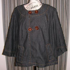 Wah Jeans Jacket Top Women's Plus 2X Blue Denim Unlined Buttons